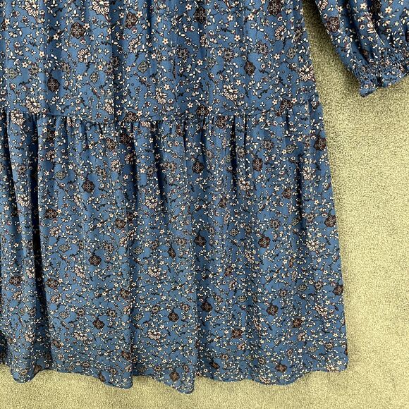 Dip Dress Womens Plus 18 W Blue Floral Cottage sheer long puff sleeves peasant - Picture 6 of 16